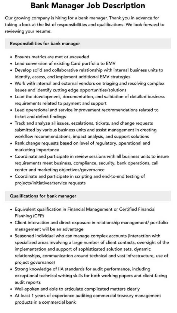 Bank Manager Job Description PDF – Full Career Guide