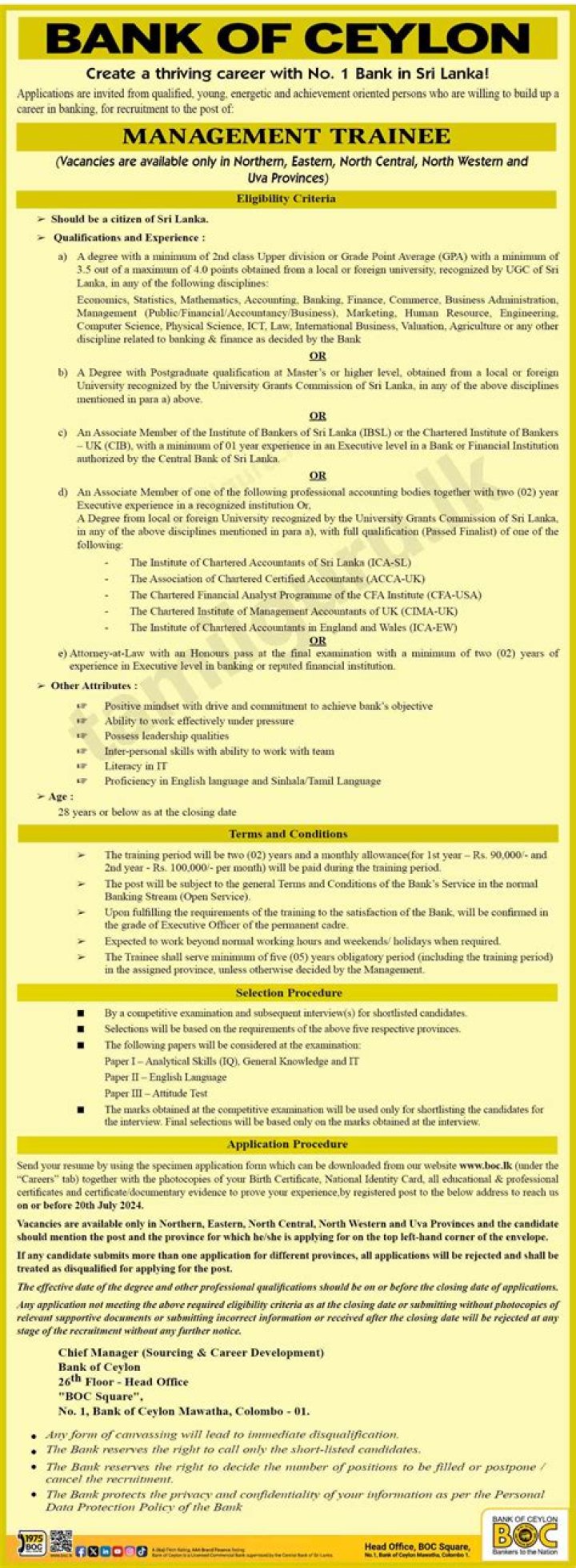 Bank of Ceylon Management Trainee Exam Papers PDF – Free Download