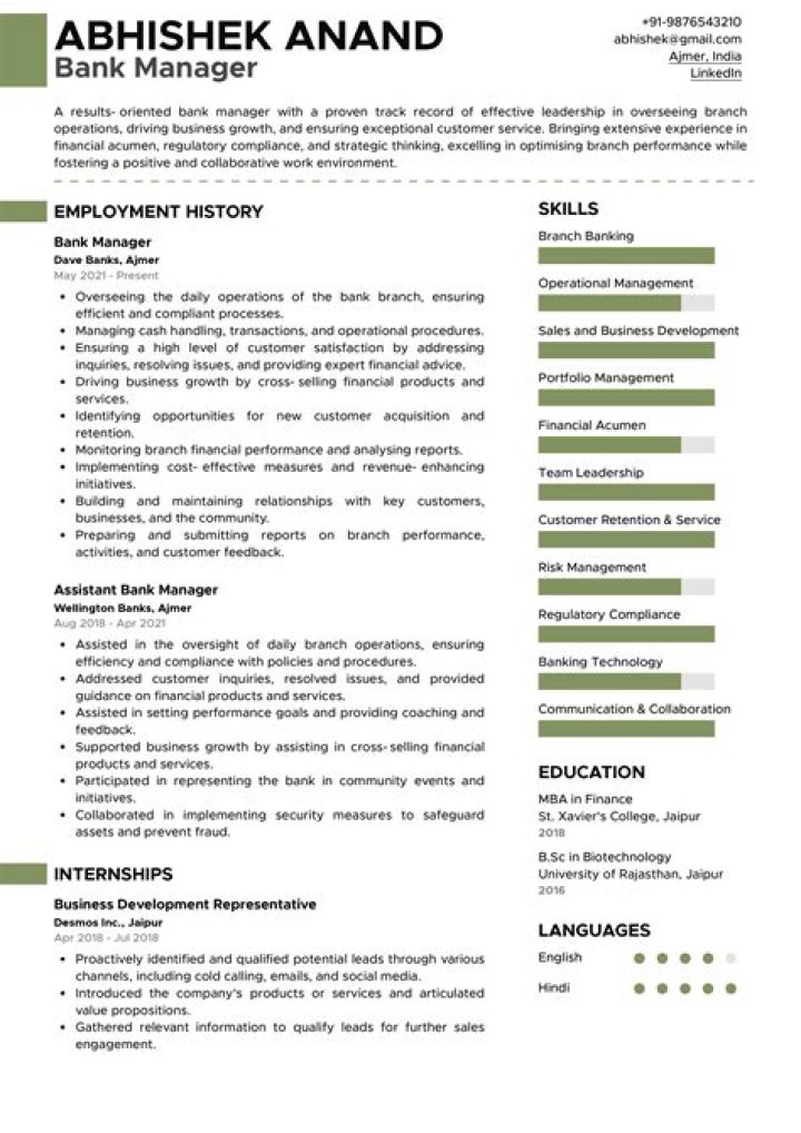 Bank Relationship Manager Resume PDF for Professional Success