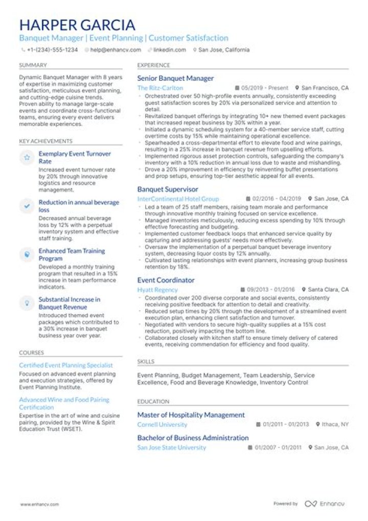 Banquet Manager Resume PDF – Professional Resume for Event Coordination