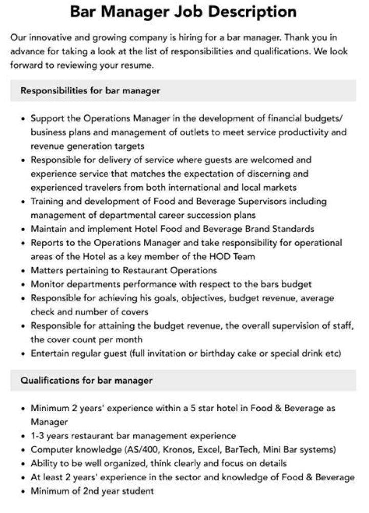 Bar Manager Duties and Responsibilities PDF: Essential Job Guide