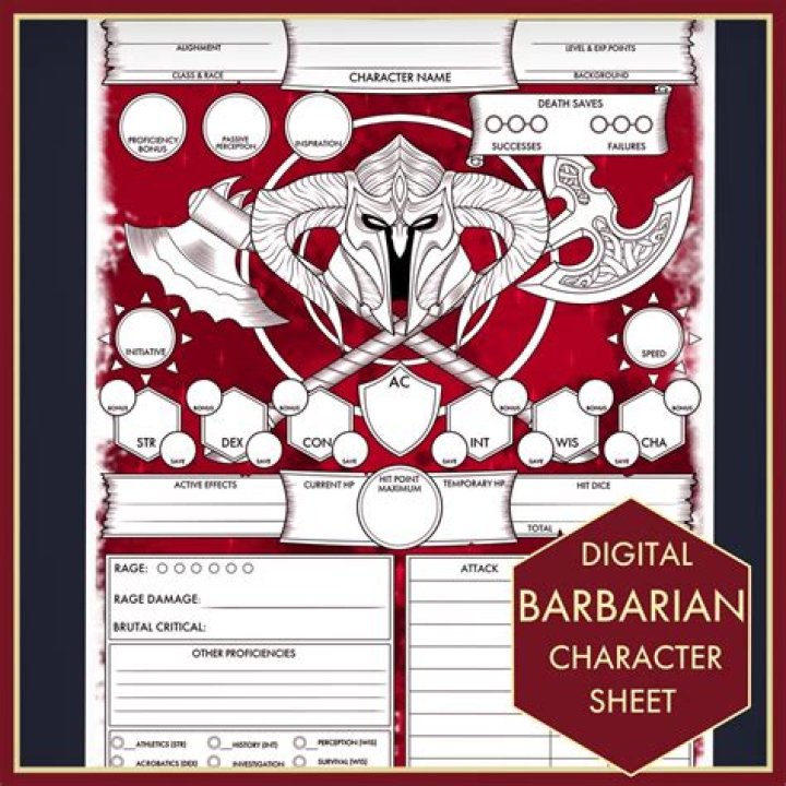 Barbarian 5e Character Sheet PDF for Quick Roleplay Prep
