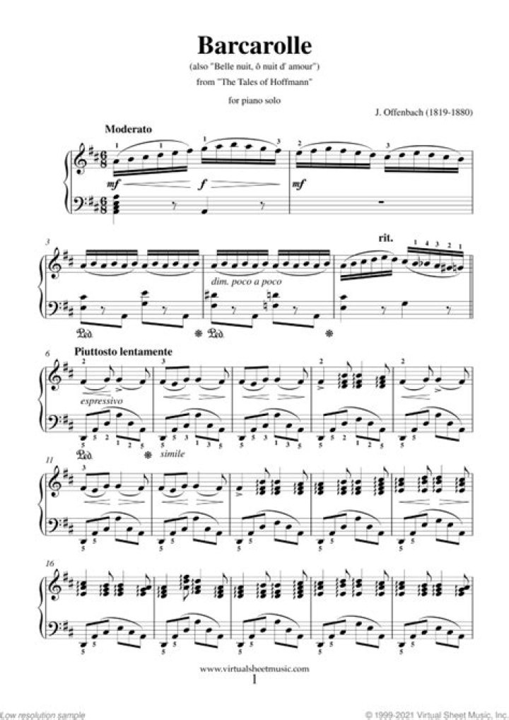 Download Free Barcarolle Piano Sheet Music PDF – Play This Classic Piece Easily