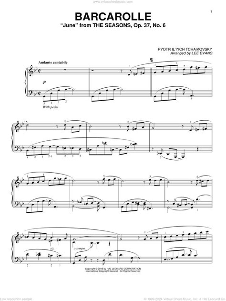 Free Barcarolle Tchaikovsky Piano Sheet Music PDF Download