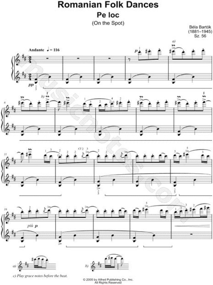 Romanian Folk Dances Piano Sheet Music PDF - Bartok Inspired