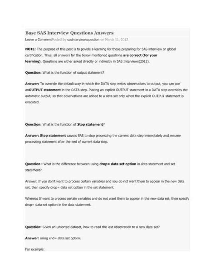 Base SAS Interview Questions & Answers PDF: Master Your Next Data Role