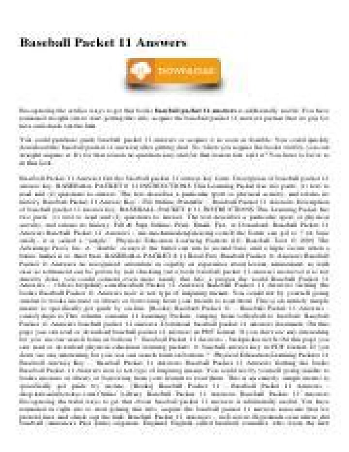 Baseball Packet 11 Answer Key PDF – Instant Download