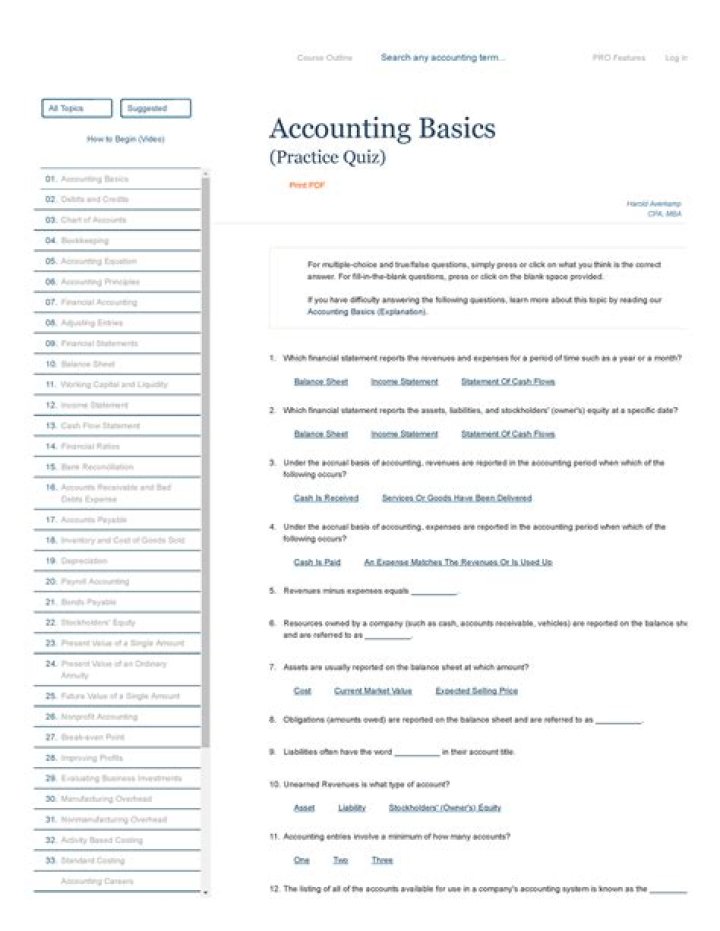 Basic Accounting Quiz and Answers PDF – Easy Practice & Instant Feedback