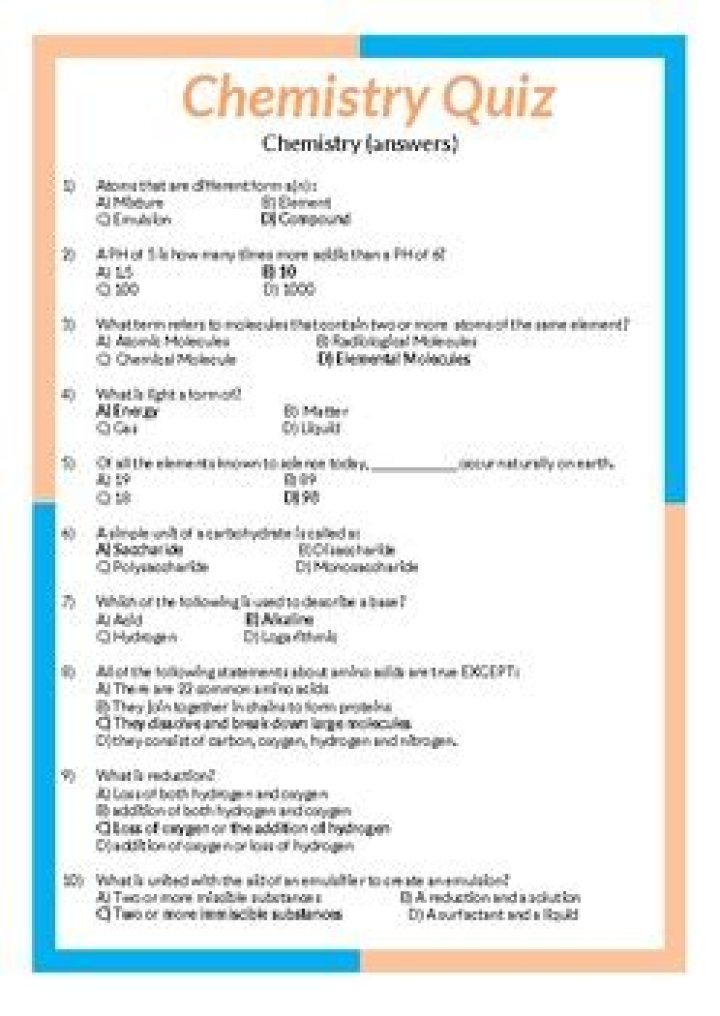 Basic Chemistry Questions and Answers PDF: Study Guide & Fast Answers