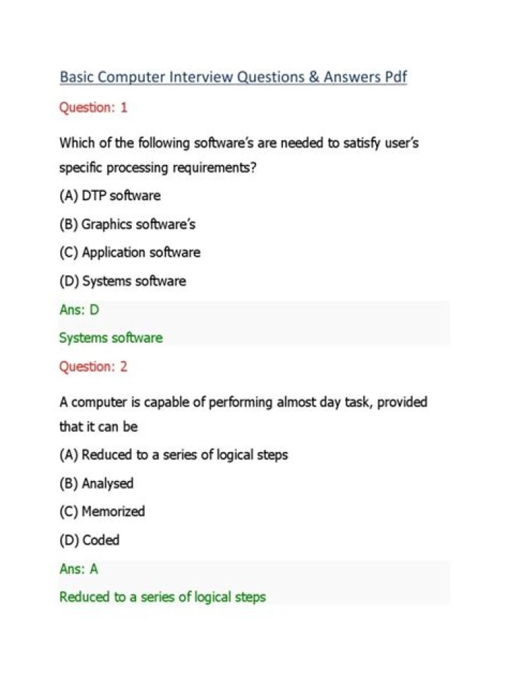 Basic Computer Interview Questions and Answers PDF for Job Seekers