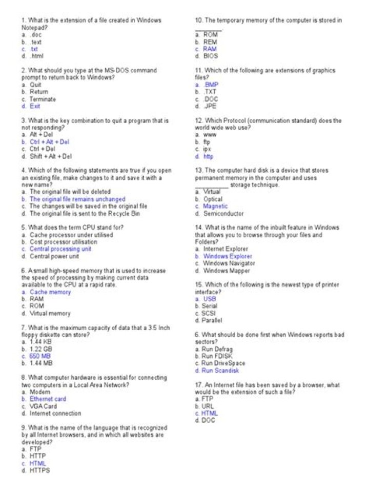Free Basic Computer Skills Assessment Test PDF – Evaluate Your Skills