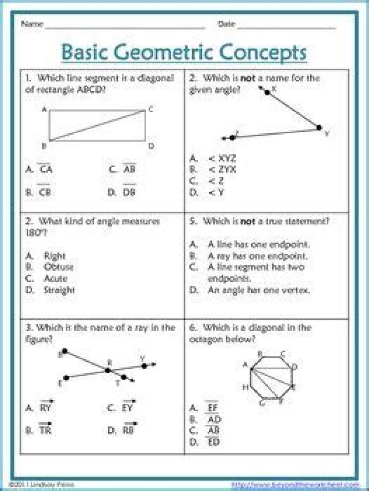 Basic Concepts of Geometry Worksheets PDF for Students