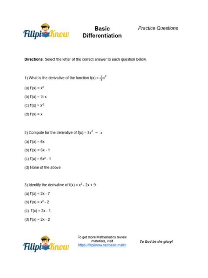 Basic Differentiation Questions PDF: Master Calculus with Practice Problems