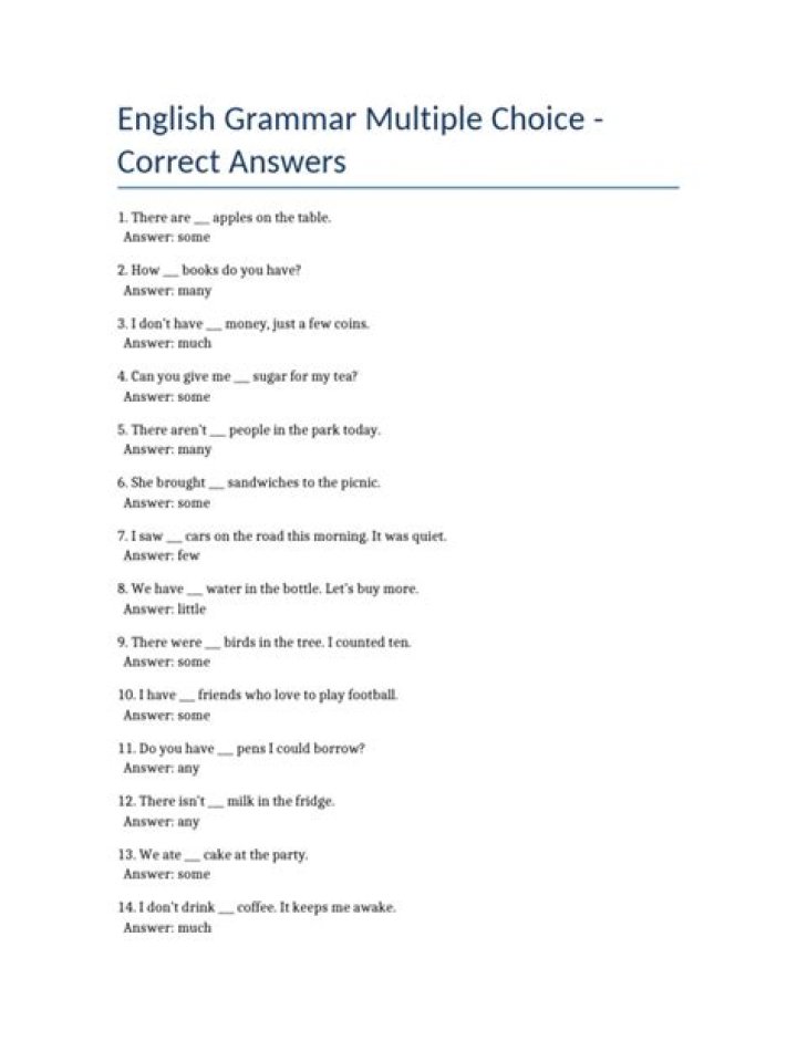 Basic English Grammar Test with Answers PDF Download