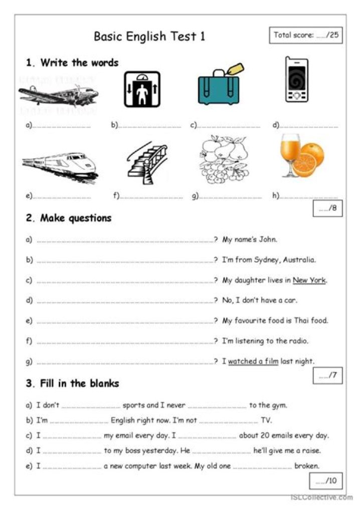 Basic English Test for Beginners PDF – Free Download