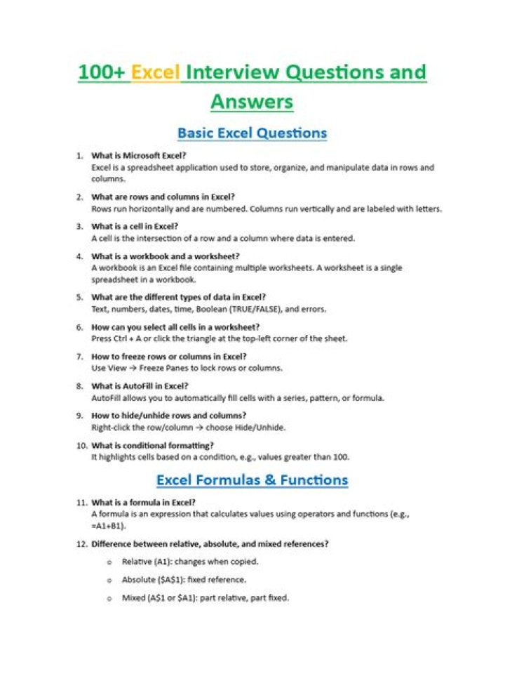 Basic Excel Interview Questions and Answers PDF Guide