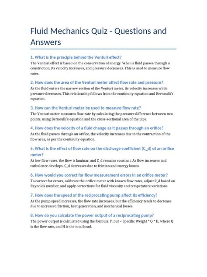 Basic Fluid Mechanics Questions and Answers PDF for Students