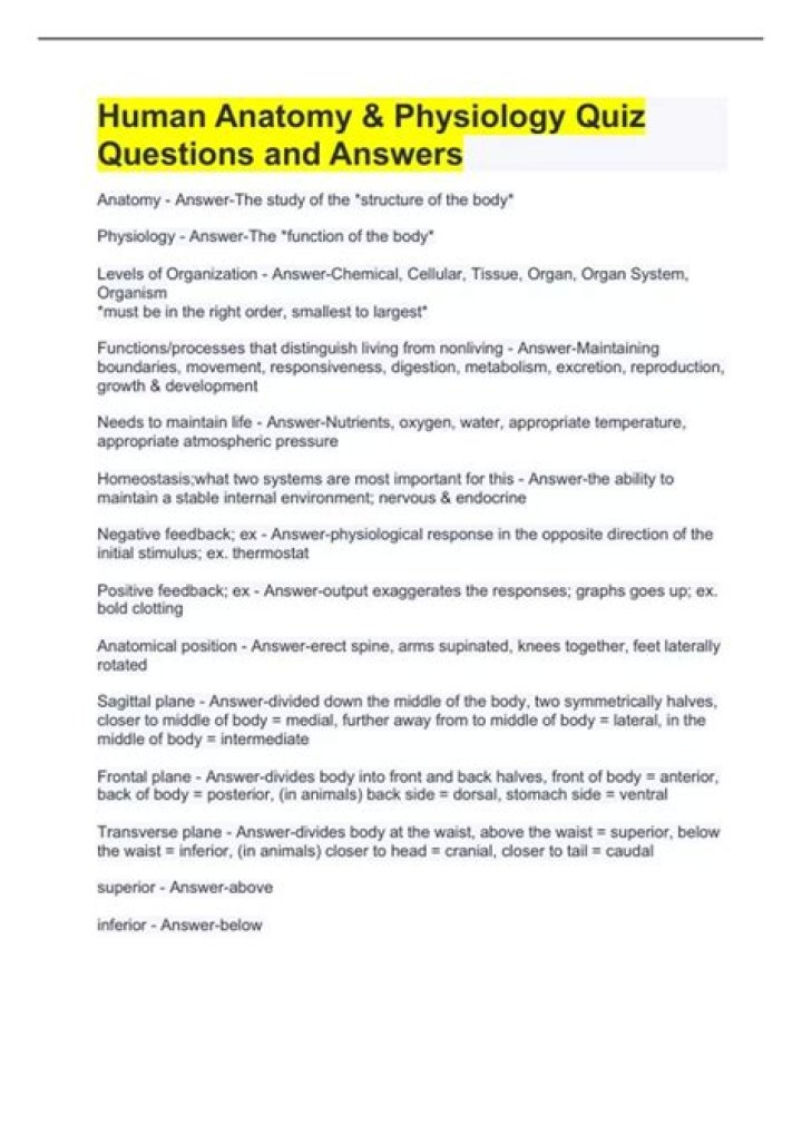 Basic Human Anatomy Questions & Answers PDF Free Download