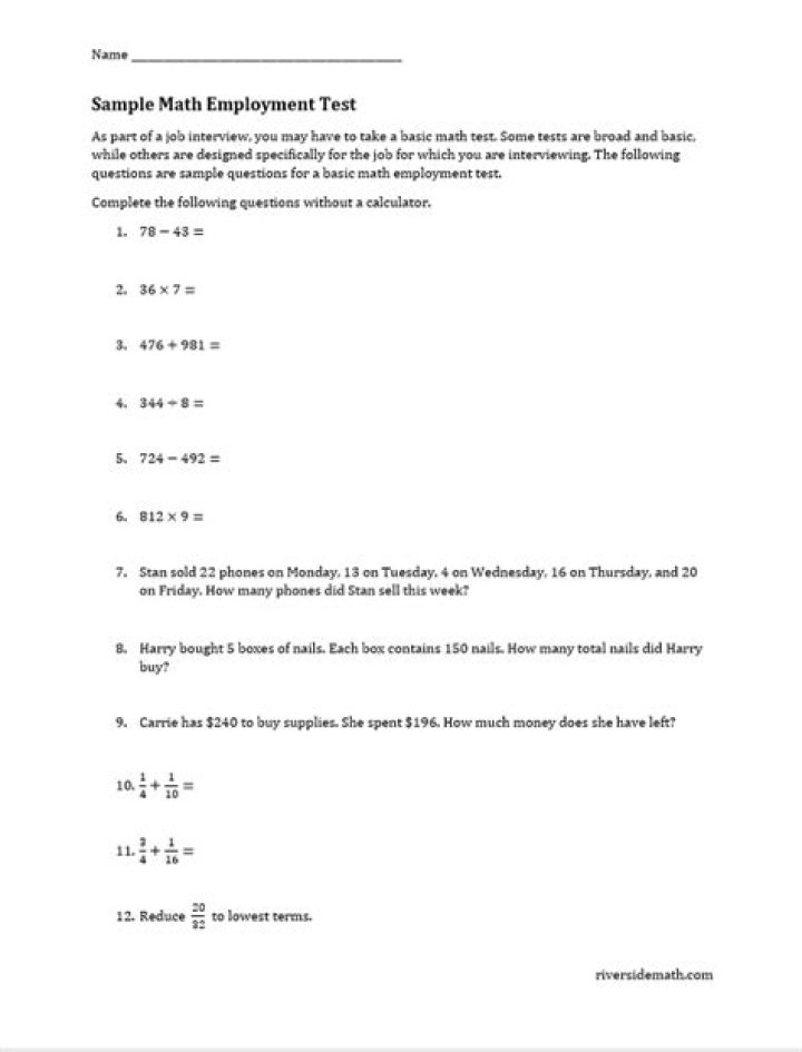 Basic Math Test for Employment PDF – Pass Job Readiness
