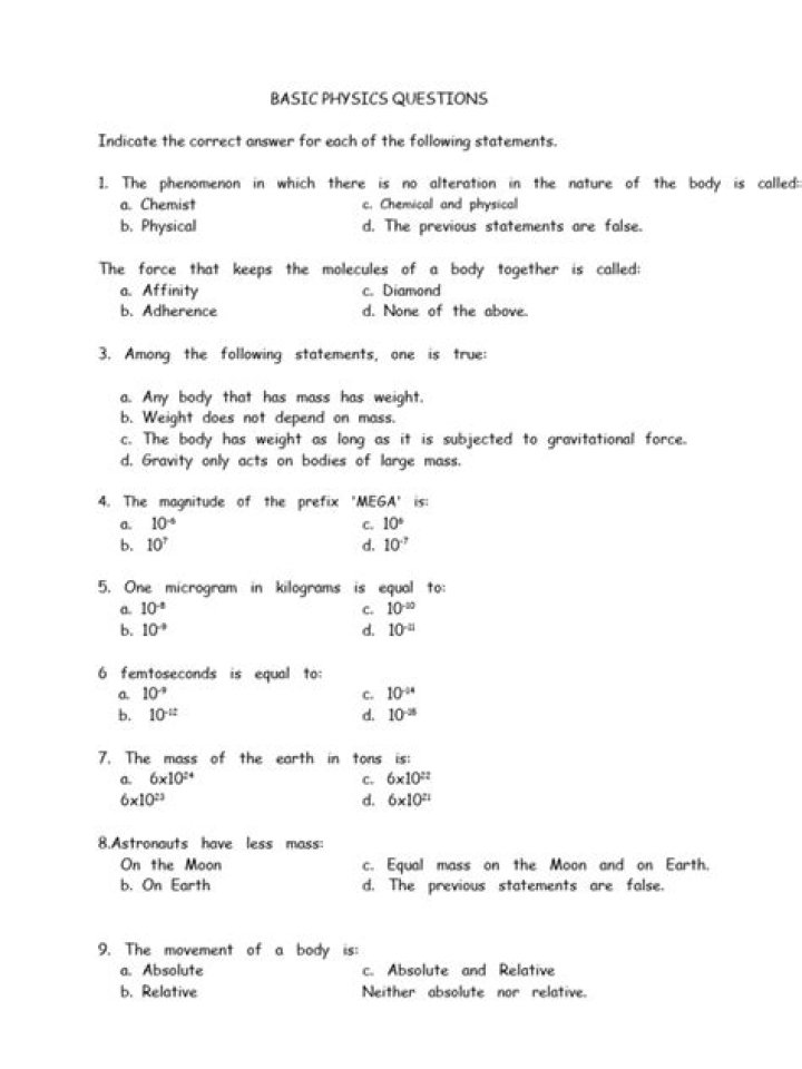 Basic Physics Questions PDF: Study Guide for Students