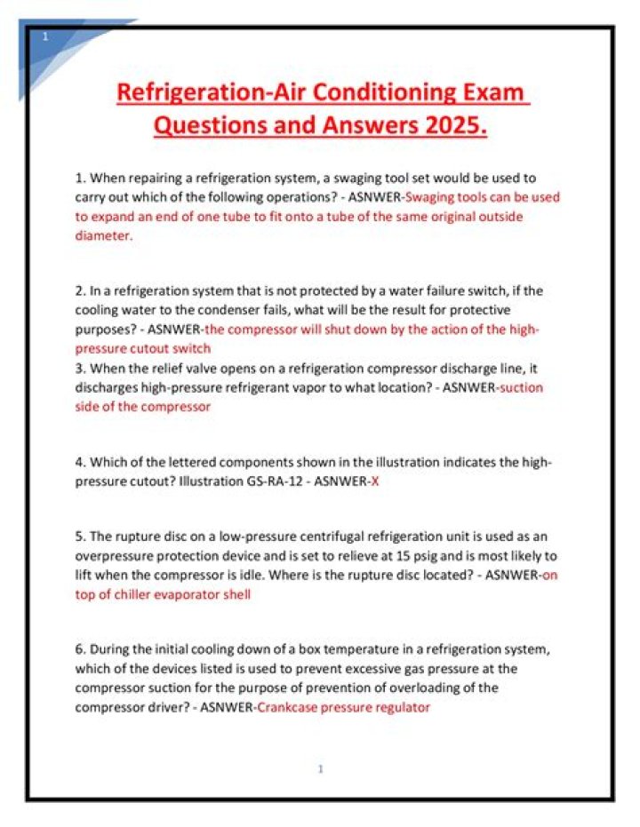 Basic Refrigeration Test Questions PDF for Students & Technicians