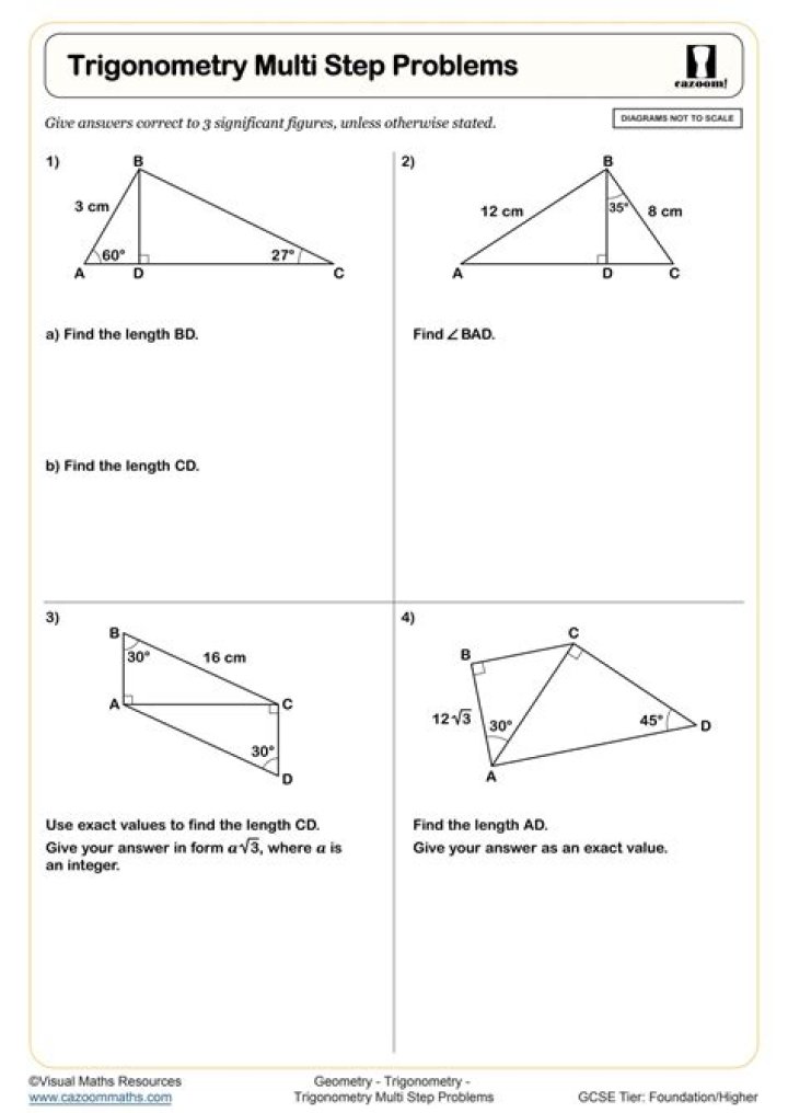 Basic Trigonometry Problems and Answers PDF