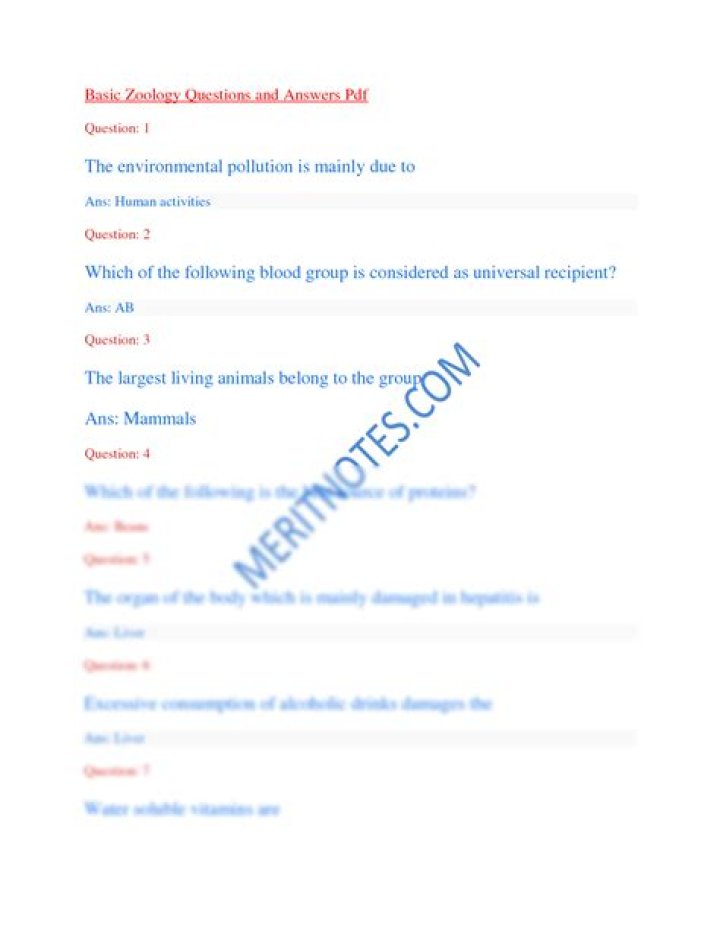 Basic Zoology Questions and Answers PDF for Students