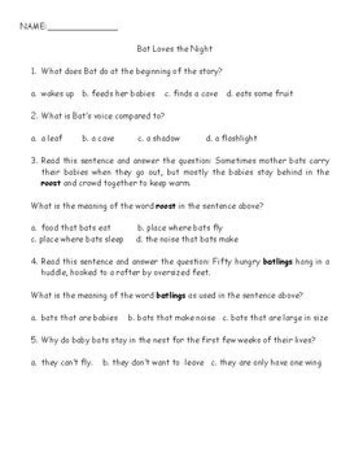 Bat Loves the Night Vocabulary Test PDF – Practice Now