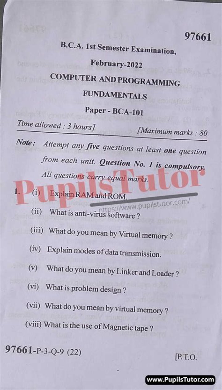 BCA 1st Semester Question Paper PDF – Free Download Now
