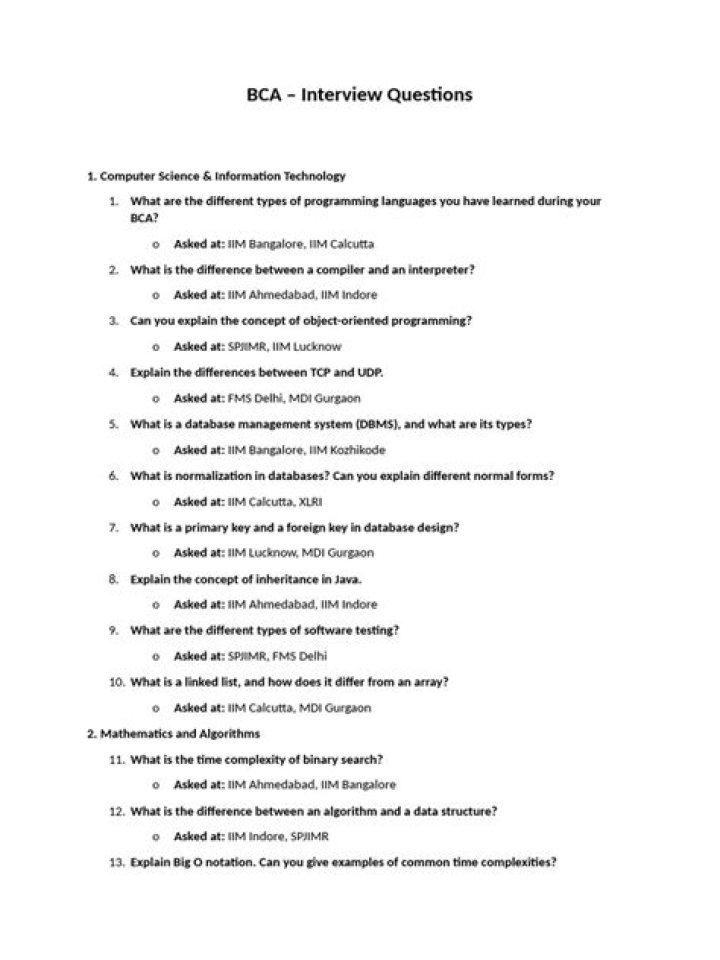 Top BCA Interview Questions PDF for 2025: Expert Prep Guide