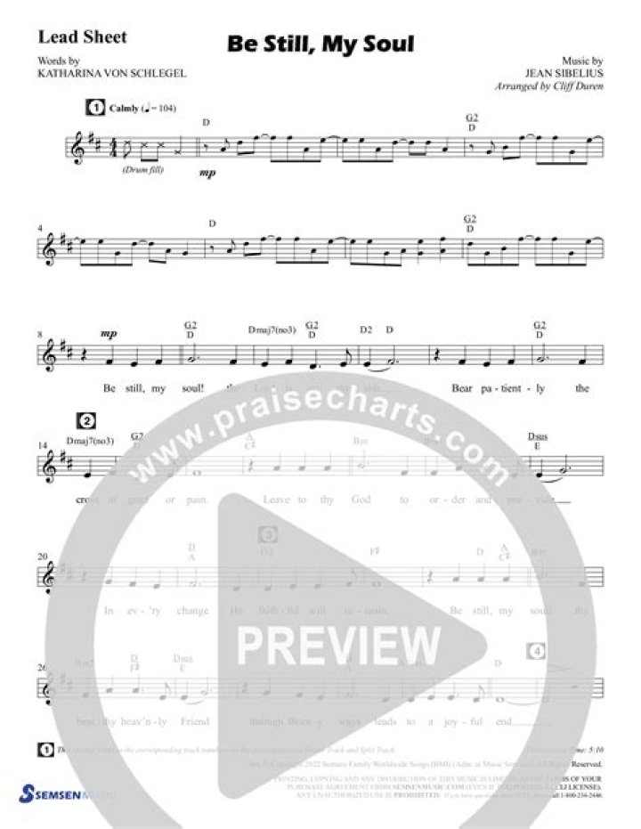 Download Free 'Be Still My Soul' Piano Sheet Music in PDF