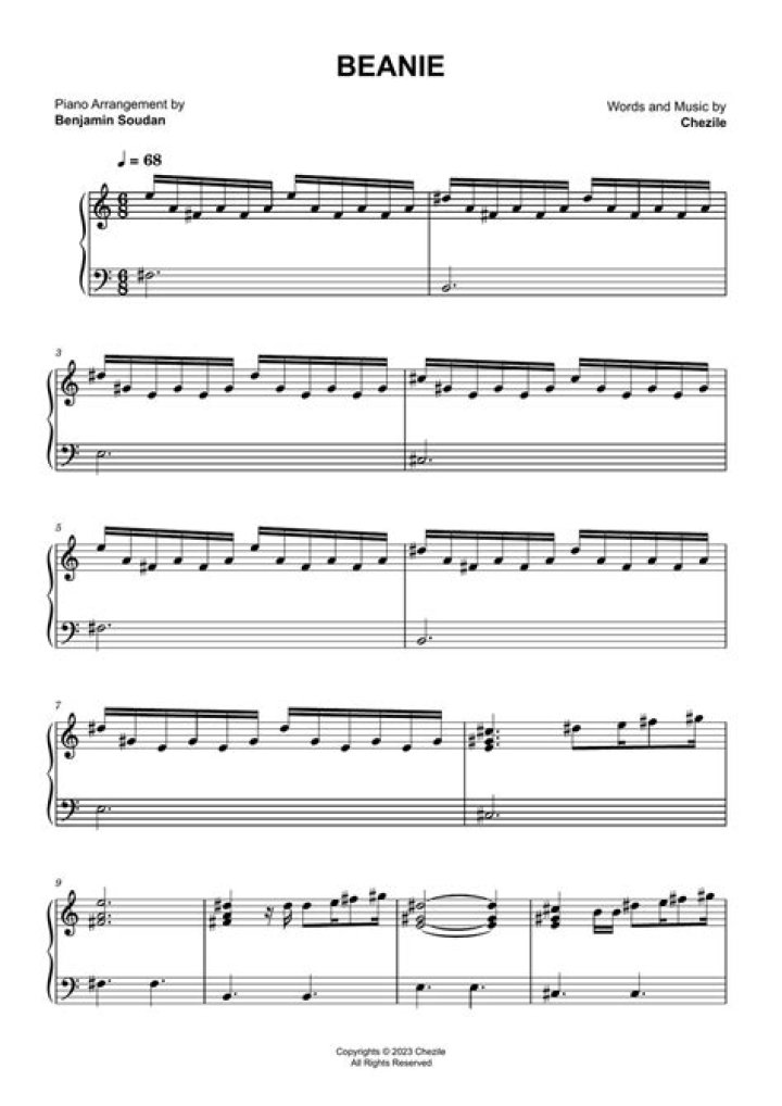 Free PDF Beanie by Chezile Piano Sheet Music | Instant Download