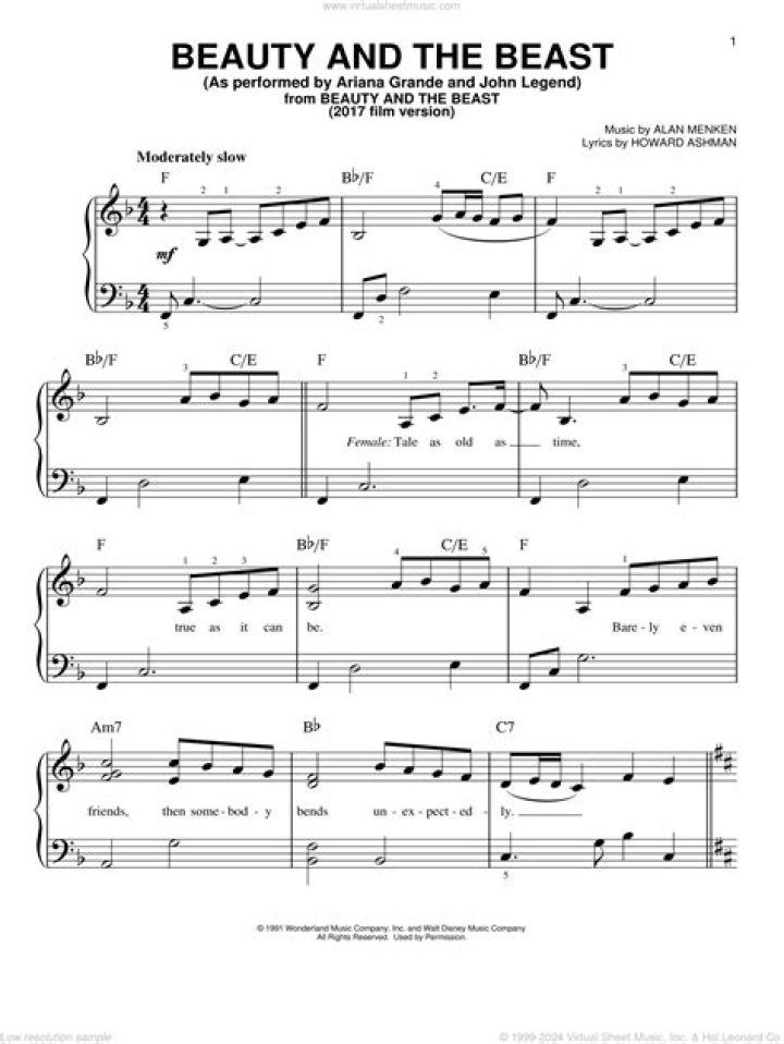 Beauty and the Beast Prologue Piano Sheet Music PDF Free Download
