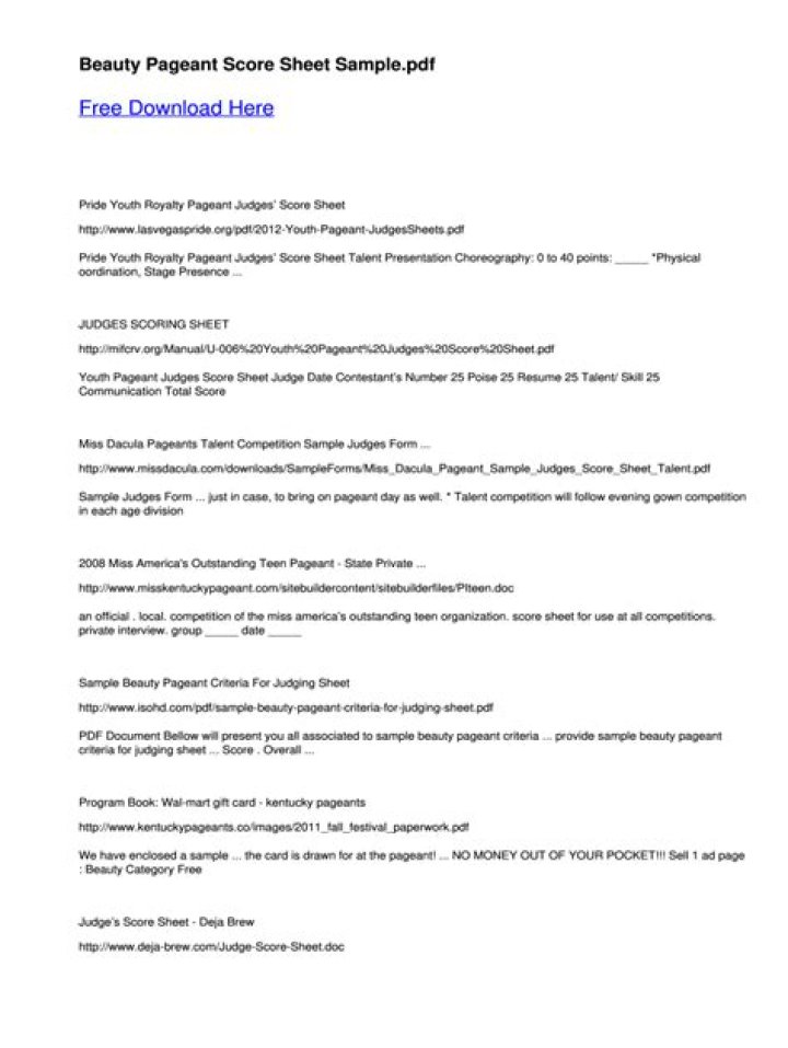 Beauty Pageant Judging Score Sheet PDF – Complete Score Tracking Template