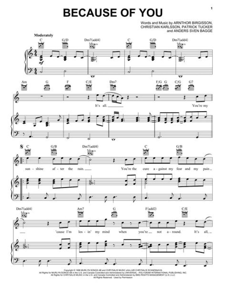 Download Free 'Because of You' Piano Sheet Music PDF