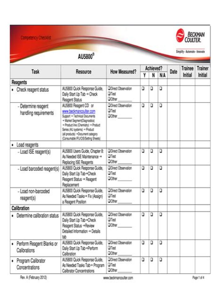 Beckman Coulter AU480 Test Menu PDF: Step-by-Step Guide & Download