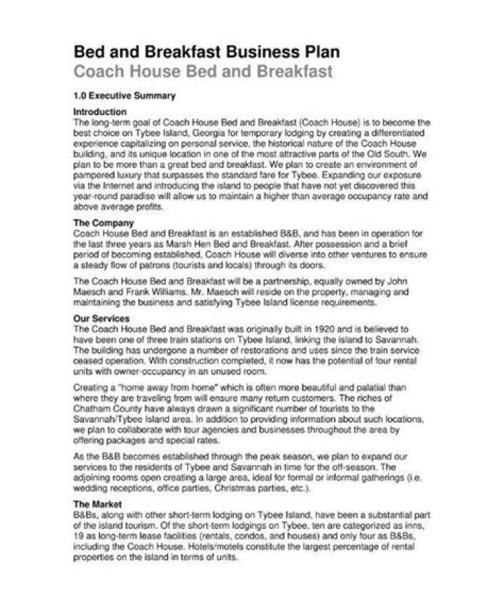 Complete Bed and Breakfast Business Plan PDF for Success