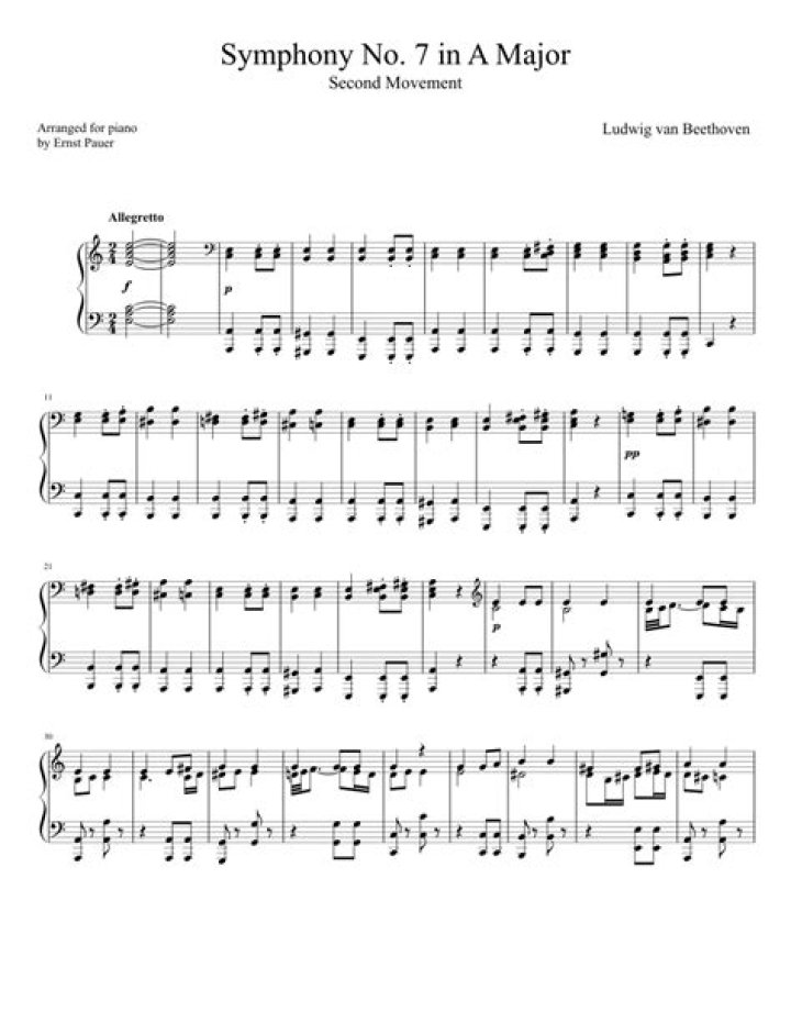 Beethoven 7th Symphony 2nd Movement Piano Sheet Music PDF Download