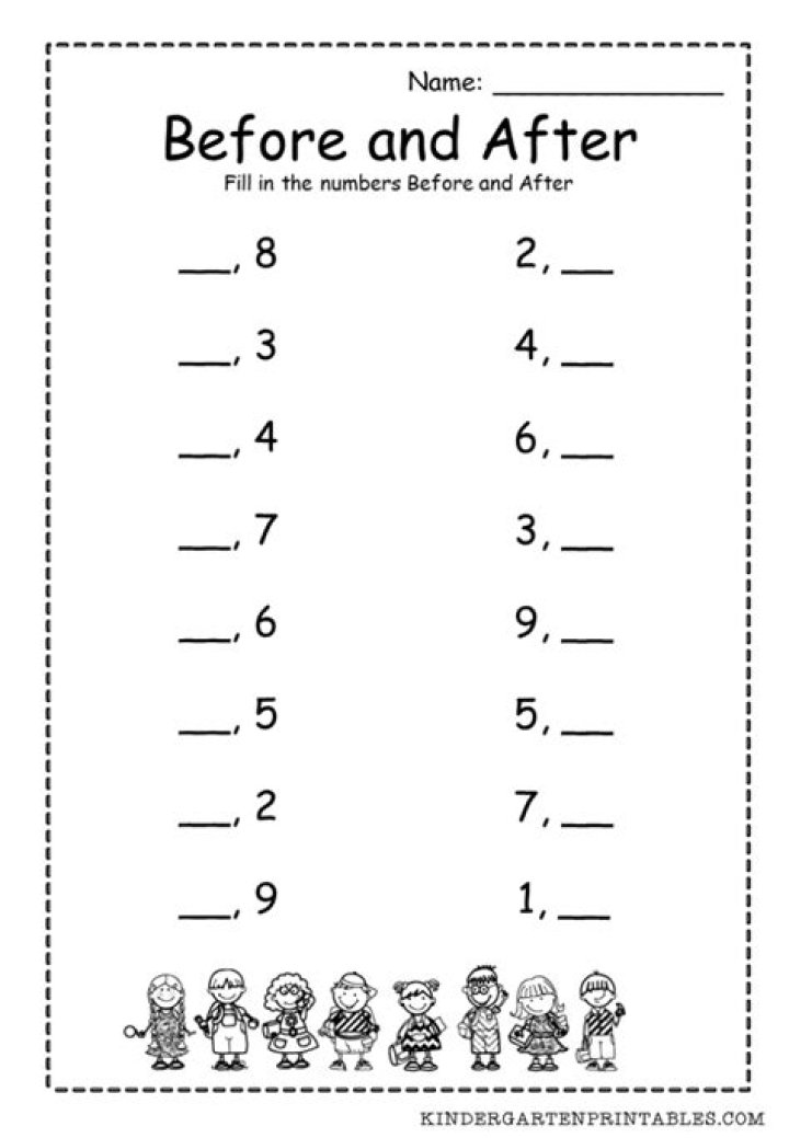 Free Kindergarten Before and After Number Worksheets PDF for Math Practice