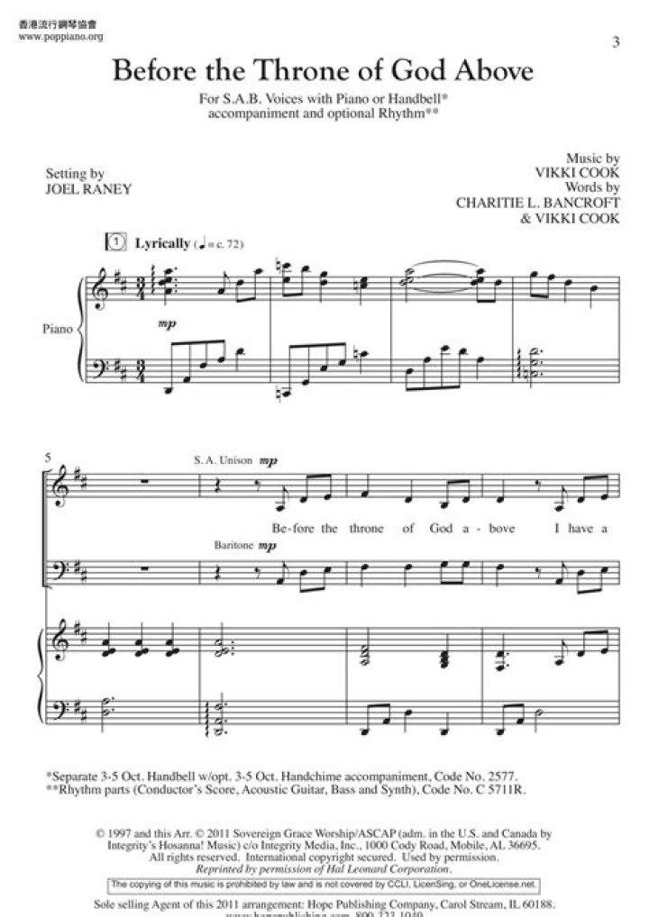 Free Sheet Music PDF: Before the Throne of God Above