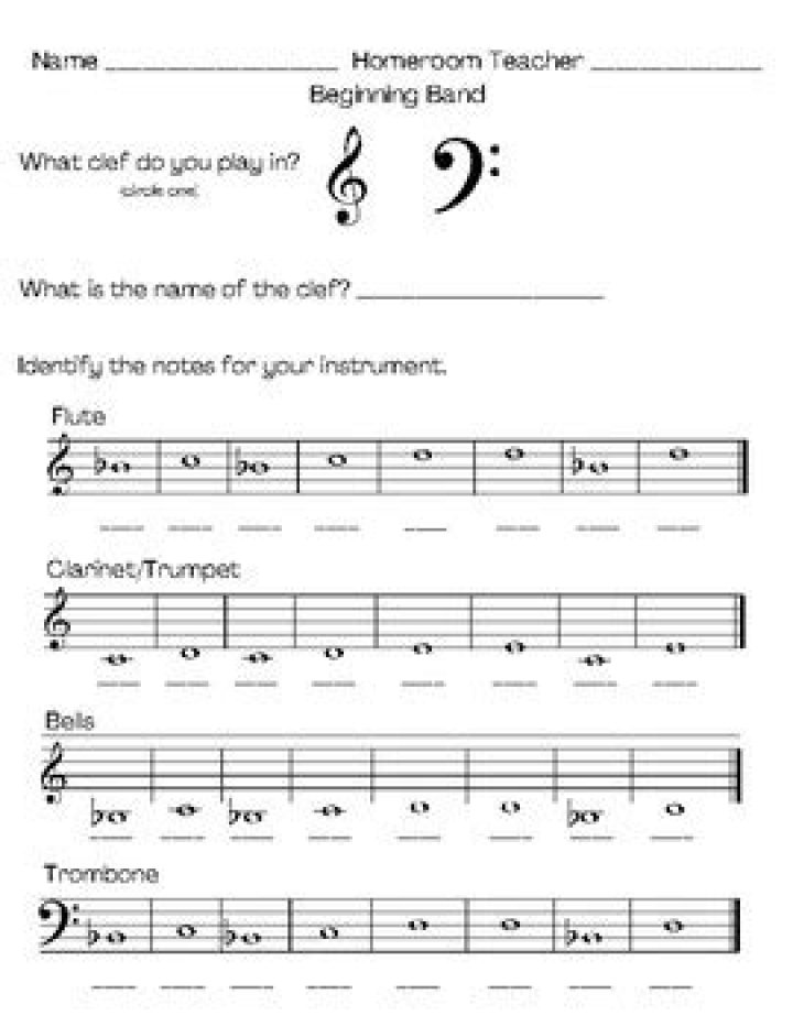 Beginning Band Worksheets PDF – Free Printable Music Theory Exercises
