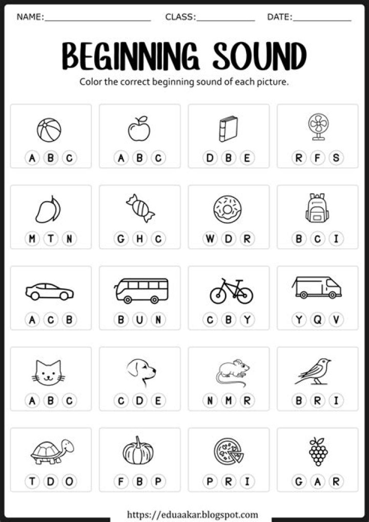 Beginning Sound Worksheets PDF – Printable Phonics Practice for Kids