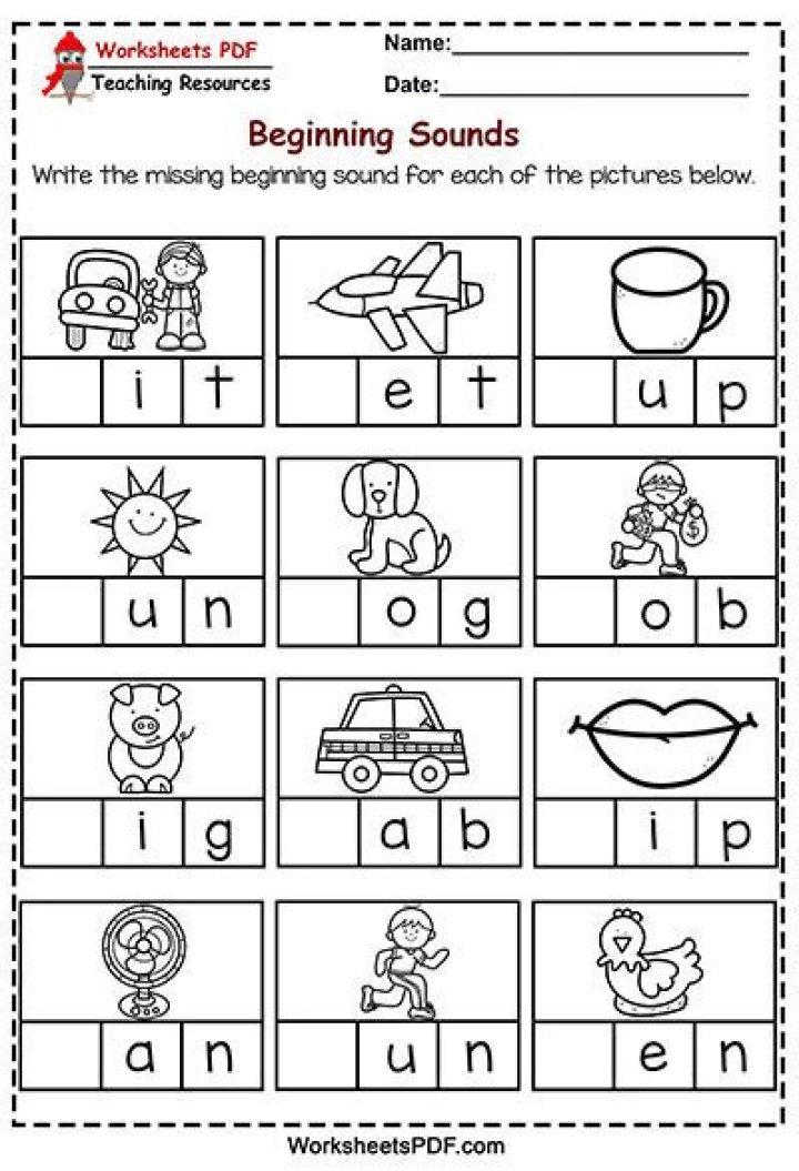 Beginning Sounds Worksheets PDF Free Download for Kids