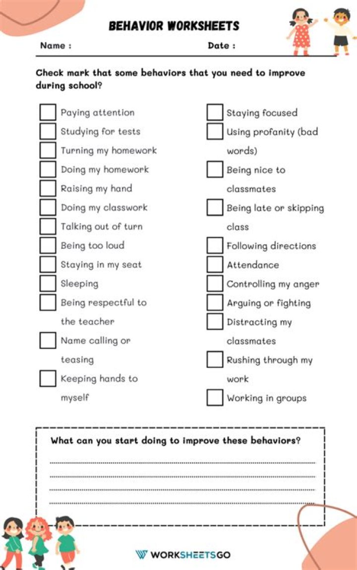 Free Behavior Worksheets PDF for Kids & Adults