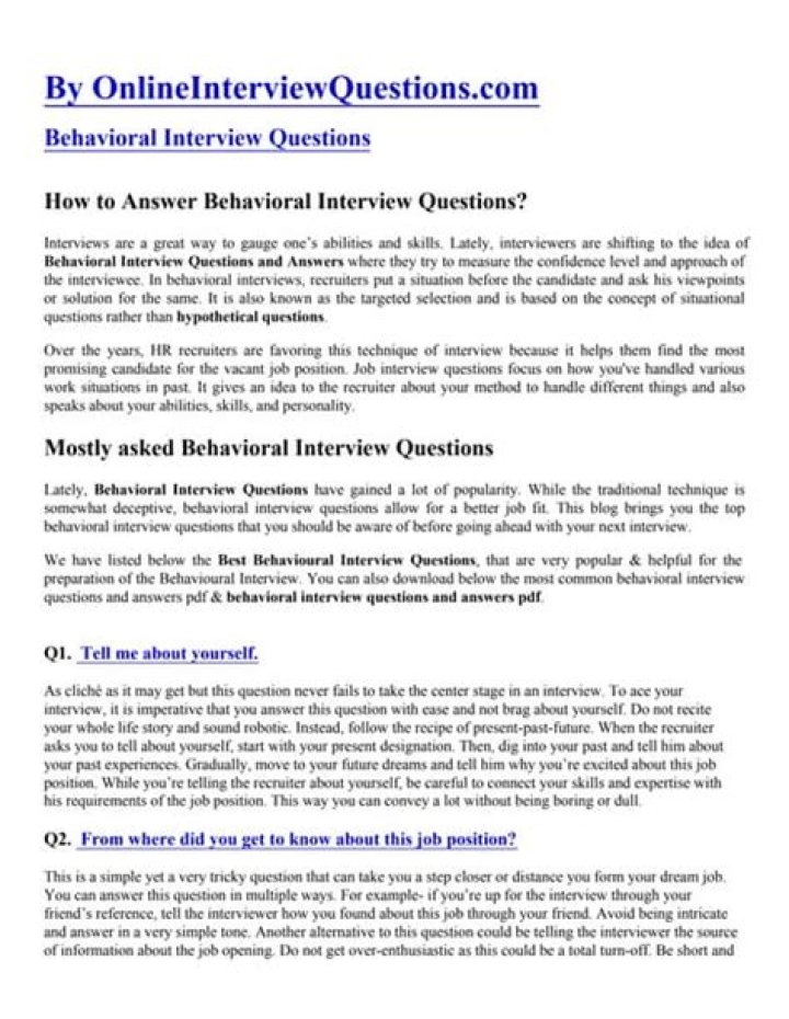 Behavioral Questions and Answers PDF Guide