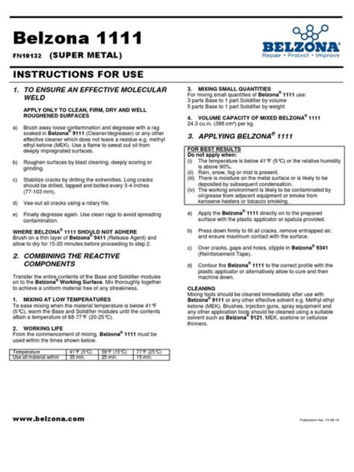Belzona 1111 Data Sheet PDF – Technical Specs & Download