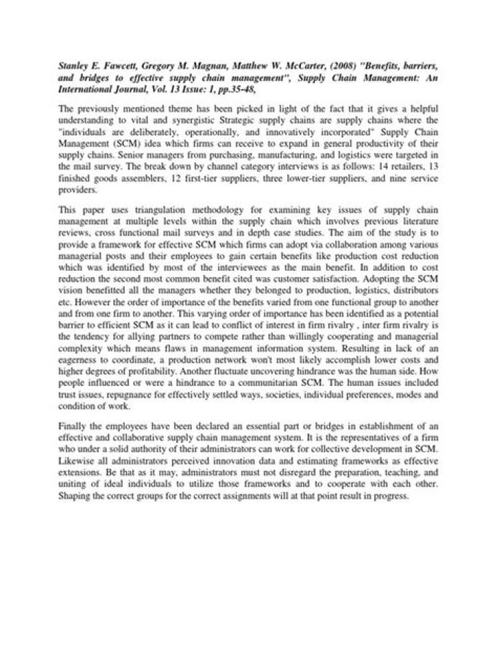 Benefits, Barriers, and Bridges to Effective Supply Chain Management: A Comprehensive PDF Guide