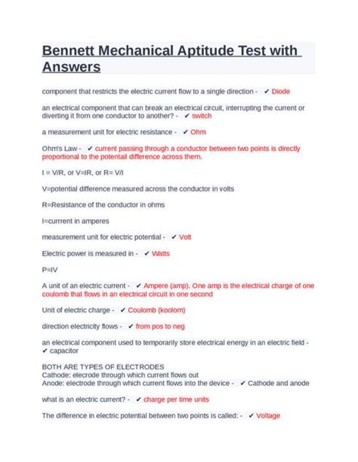 Free Bennett Mechanical Aptitude Test Questions & Answers PDF