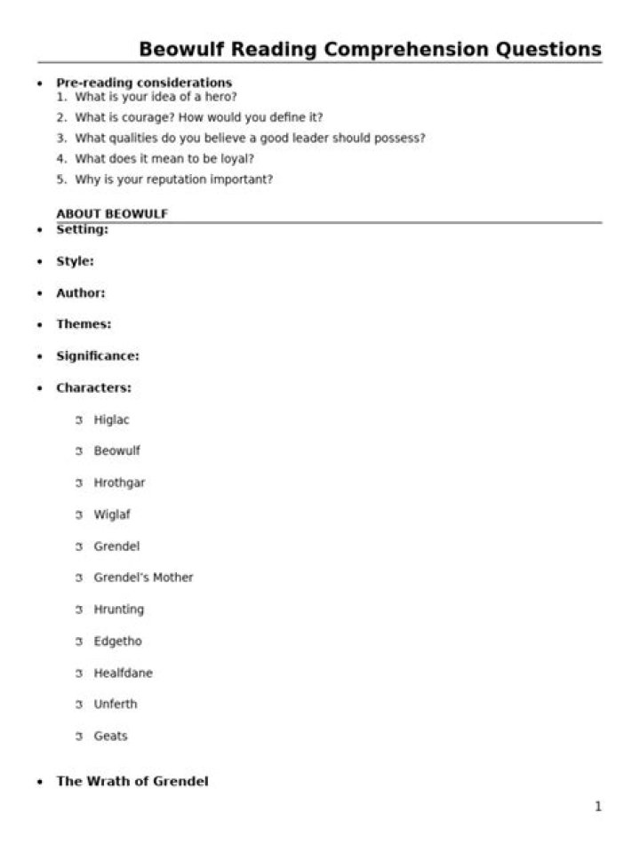 Beowulf Comprehension Questions PDF: Master the Epic with Practice