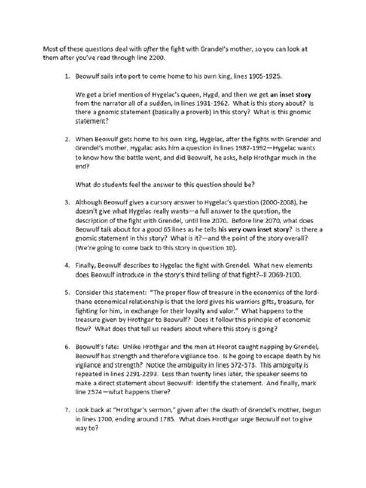 Beowulf Discussion Questions PDF: Critical Analysis & Study Guide